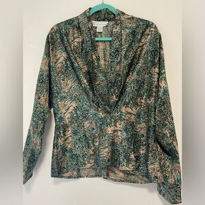 Vintage Michelle Stuart Green , Brown floral blouse- size 12